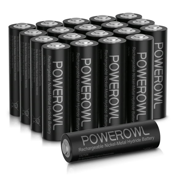 POWEROWL (20 Pack) Rechargeable AA Batteries; 2800 mAh NiMH; Double a Batteries