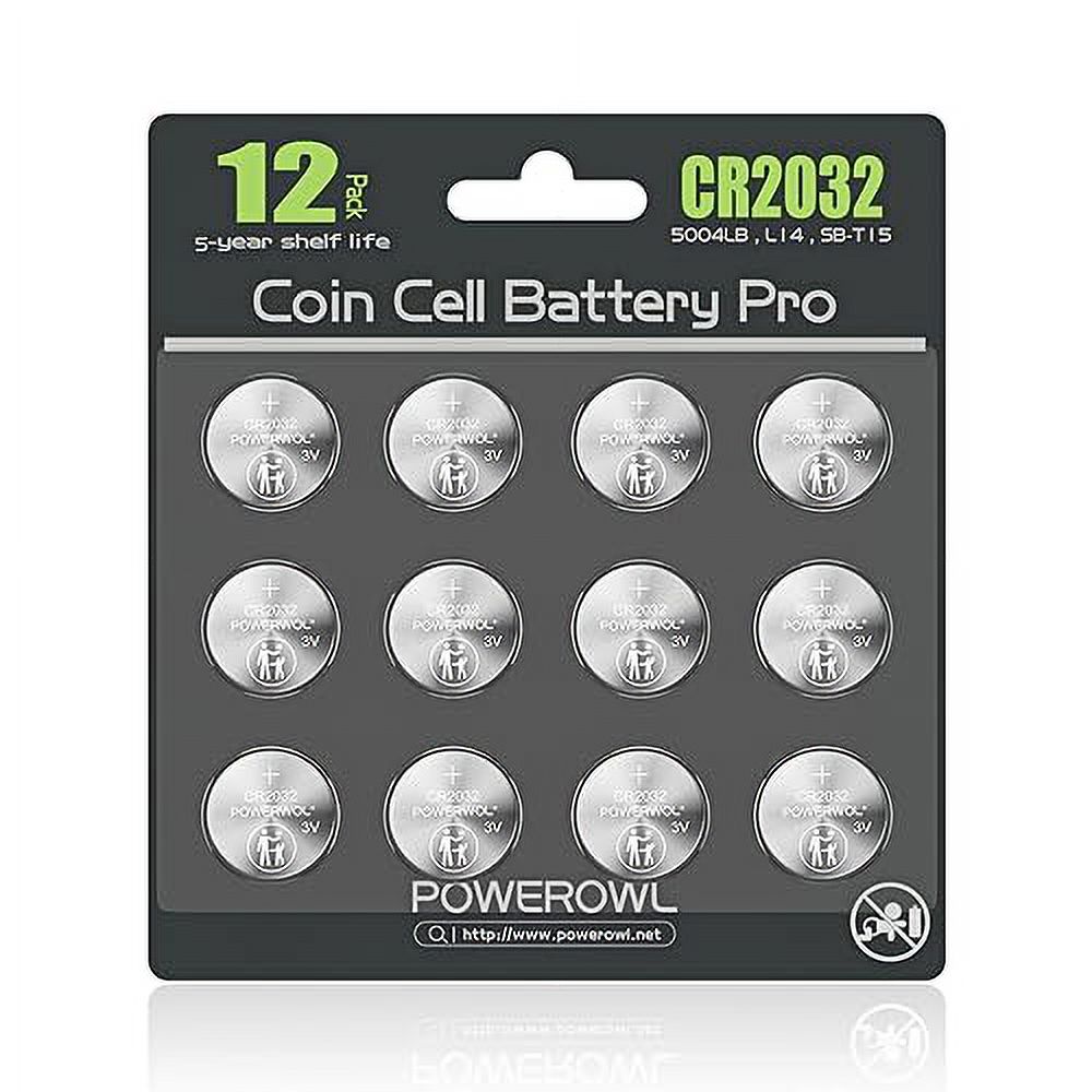 POWEROWL CR2032 Battery 3V Lithium 12 Pack, High Capacity 2032 CR2032