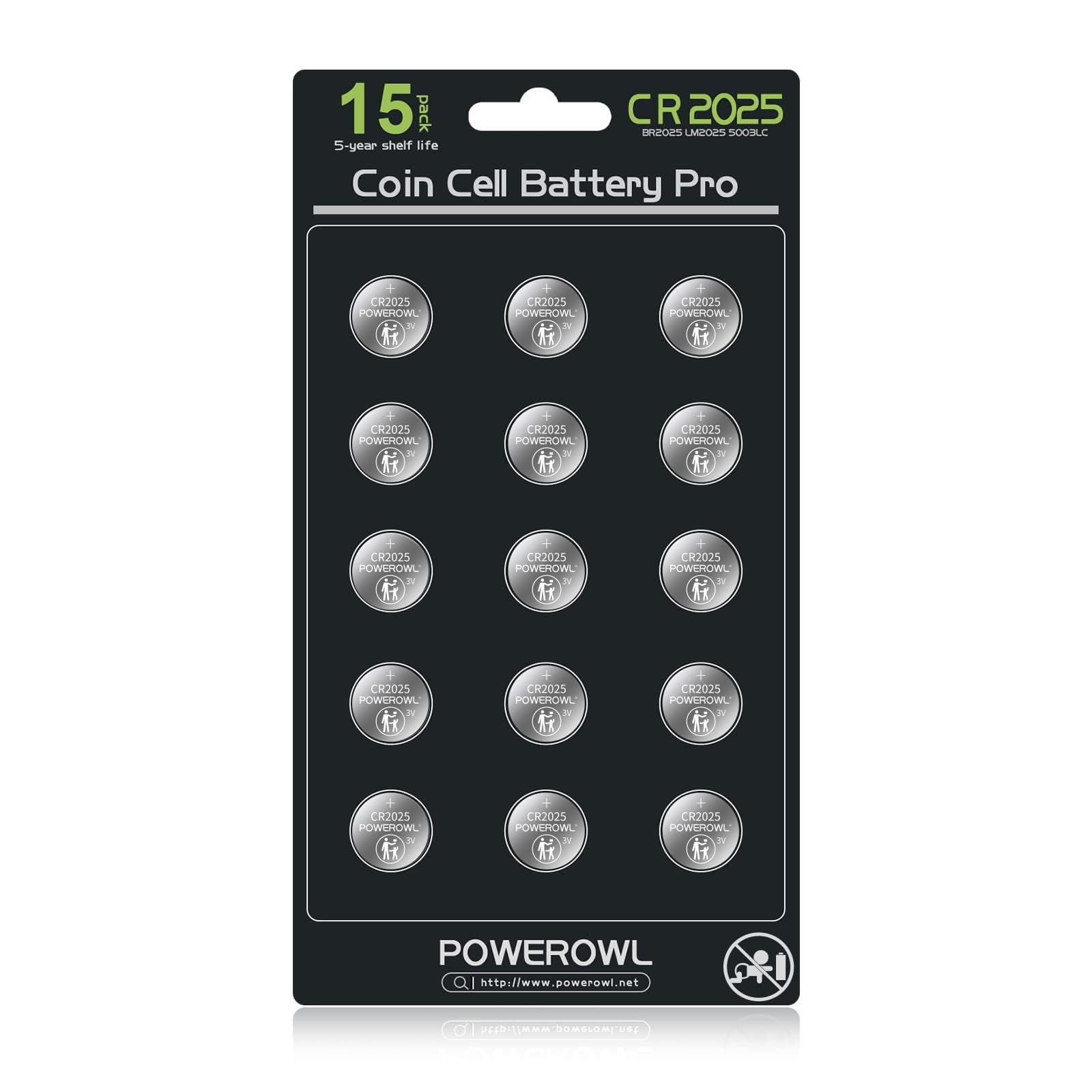 POWEROWL High Capacity CR2025 Battery (15Pack) 2025 3v Lithium