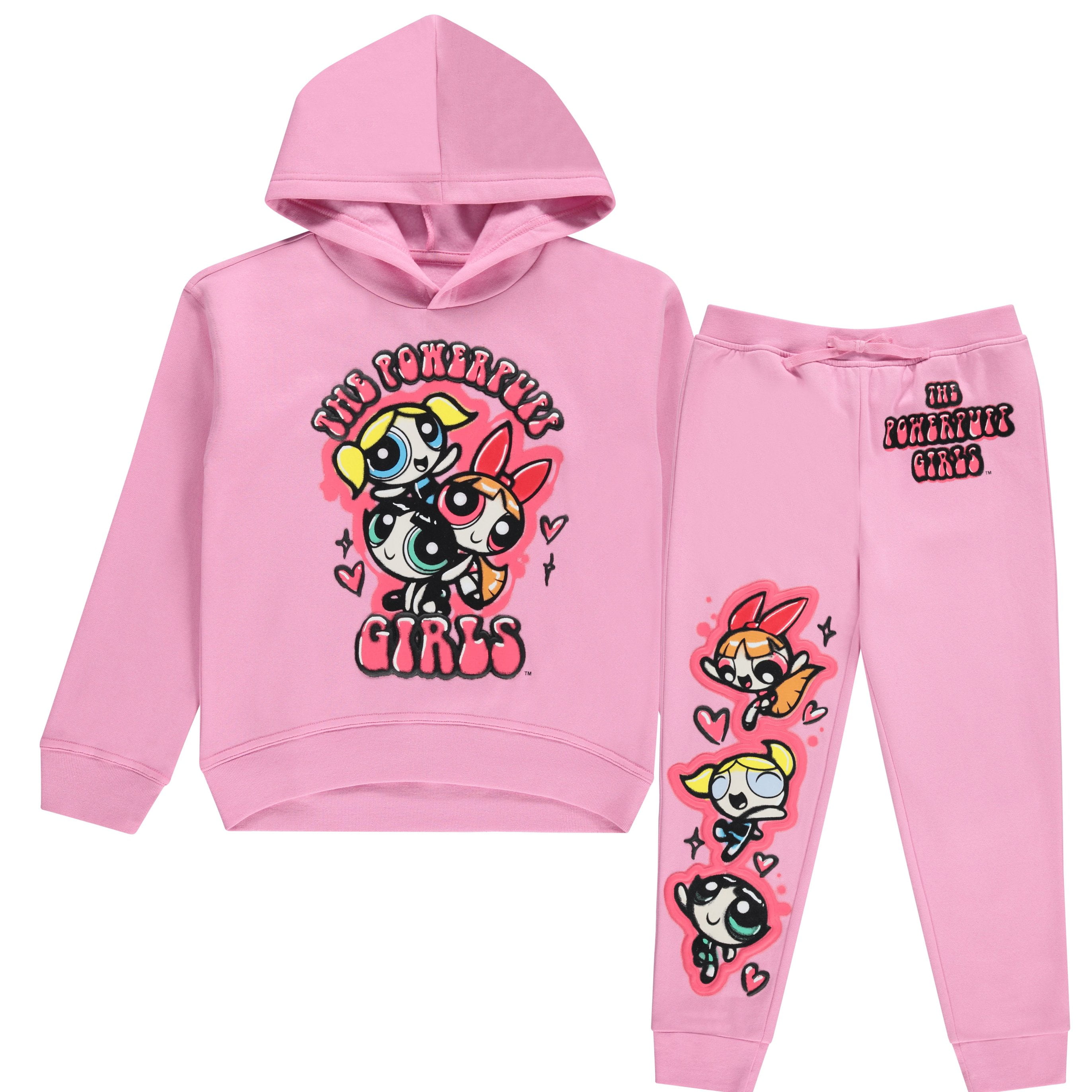 POWERPUFF GIRLS Pullover Hoodie and Jogger Sweatpants Clothing Set- Little and Big Girls Sizes 4-16, Hot Pink, 4-5