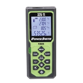 POWERSMITH PLM325 325' Weatherproof Back-Lit Digital Laser Distance Measure with Four Measuring Units, Fractional Display, Auto Shut-Off, Rubberized Grip Batteries, and Belt Holster