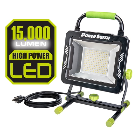 POWERSMITH PWLS150H 15000 Portable LED Work Light with Two Brightness Modes, Metal Housing and Stand, 10 ft. Power Cord, Impact Resistant Lens, and 5 Year Warranty