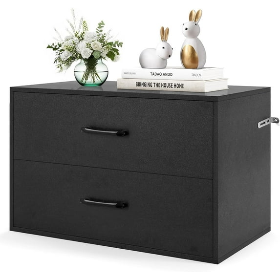 POWERSTONE 2 Drawers Wooden Organizer, Storage Cabinets Under Desk Storage Small Dresser with Drawers for Living Room, Office Home, Black
