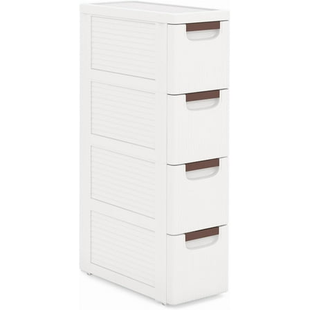 POWERSTONE 4-Drawer Plastic Rolling Storage Cabinet, Narrow Organizer Cart with 4 Wheels, Space-Saving Slim Mobile Utility Cart for Bedroom, Bathroom, Office & Classroom