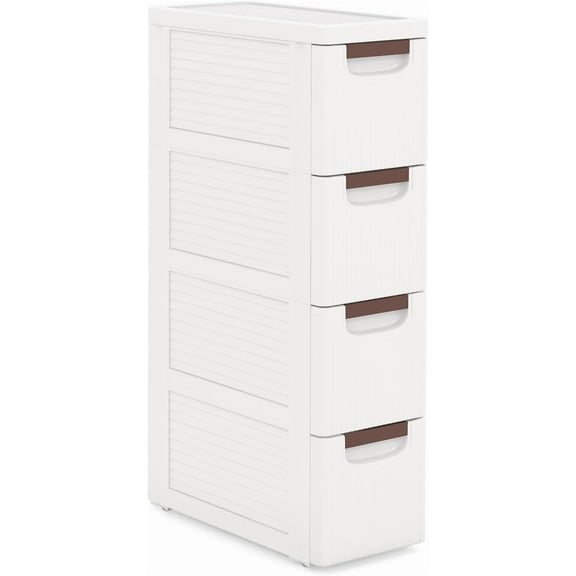 POWERSTONE 4-Drawer Plastic Rolling Storage Cabinet, Narrow Organizer Cart with 4 Wheels, Space-Saving Slim Mobile Utility Cart for Bedroom, Bathroom, Office & Classroom