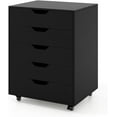 thumbnail image 1 of POWERSTONE 5 Drawers Chest Wood Storage Cabinets with Locking Wheels Filing Cabinet Under Desk Storage for Office Home, Black, 1 of 14