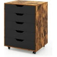 thumbnail image 1 of POWERSTONE 5 Drawers Chest Wood Storage Cabinets with Locking Wheels Filing Cabinet Under Desk Storage for Office Home, Coffee & Black, 1 of 14