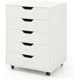 thumbnail image 1 of POWERSTONE 5 Drawers Chest Wood Storage Cabinets with Locking Wheels Filing Cabinet Under Desk Storage for Office Home, White, 1 of 14