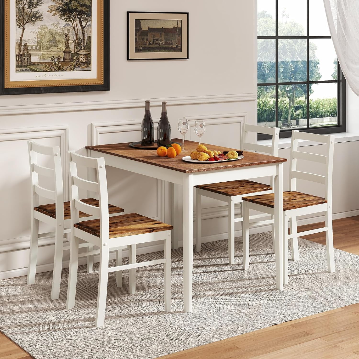 POWERSTONE Dining Table Set for 4, Kitchen Table Chairs Set of 4 with ...