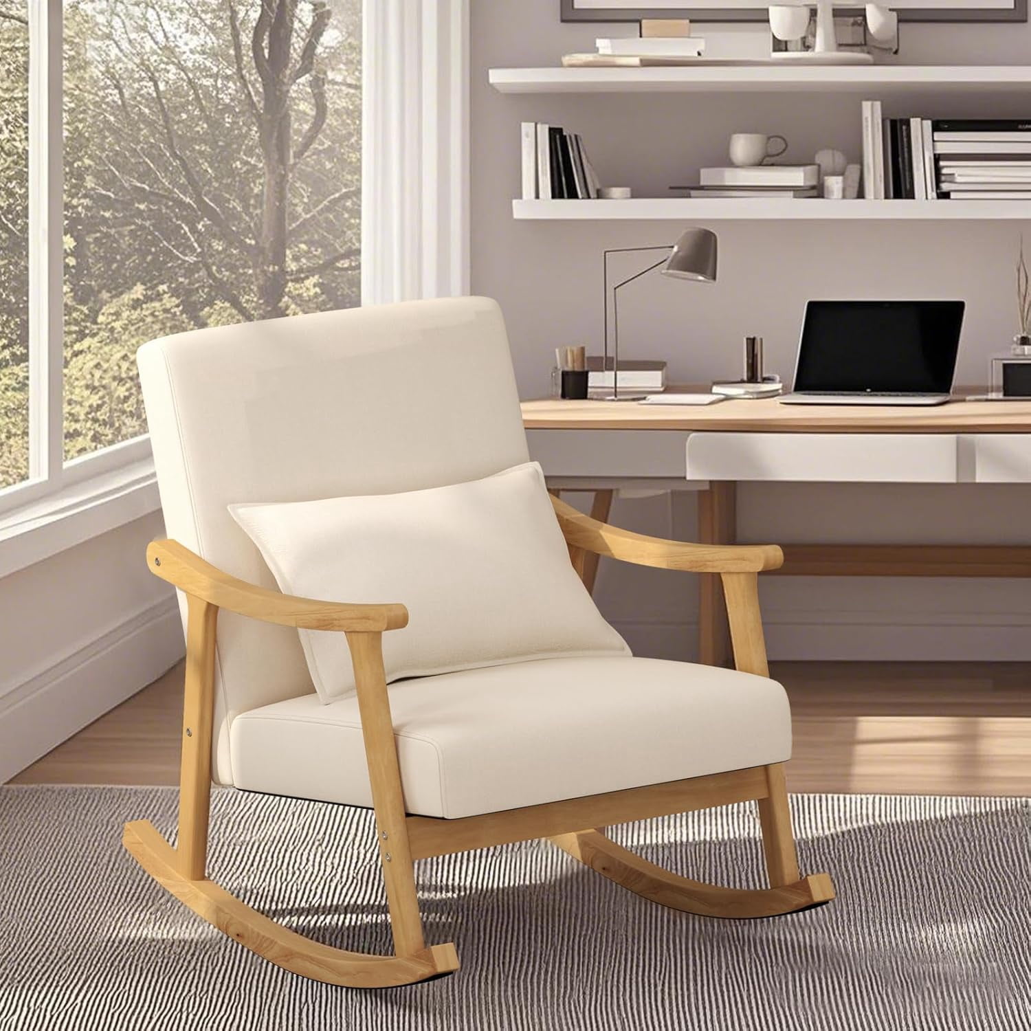 Single Rocking Chair POWERSTONE Nursery Rocking Chair Upholstered Glider Rocker with PP ...