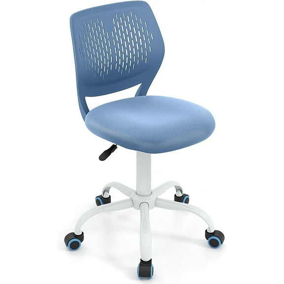 POWERSTONE Small Desk Chair with Wheels Home Office Chair Mid Back Armless Computer Task Chair Adjustable Swivel Rolling Chair for Small Space Blue