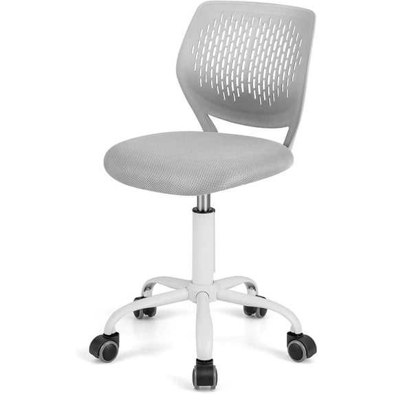 POWERSTONE Small Home Office Desk Chair, Swivel Rolling Study Computer Chair, Adjustable Height Task Chair with Armless Mid Back, Upholstered Mesh Seat, Grey