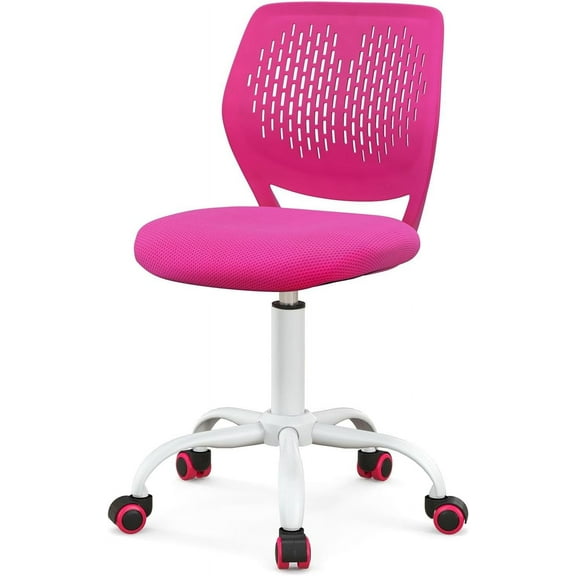 POWERSTONE Small Desk Chair Home Office Computer Chair Armless Task Chair Adjustable Swivel Rolling Chair with Low Back for Small Space Pink