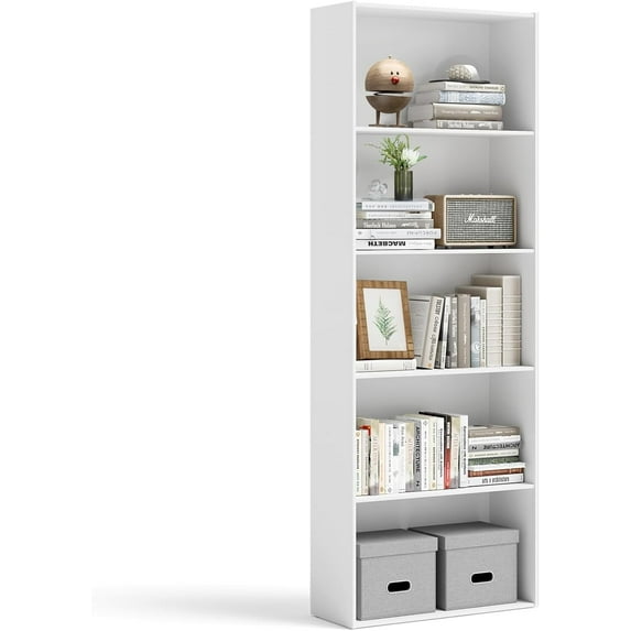 POWERSTONE Wood Bookcase, 67" 5-Shelf Tall Bookshelf Large Open Storage Locker Cabinet for Home Office, Living Room (White)
