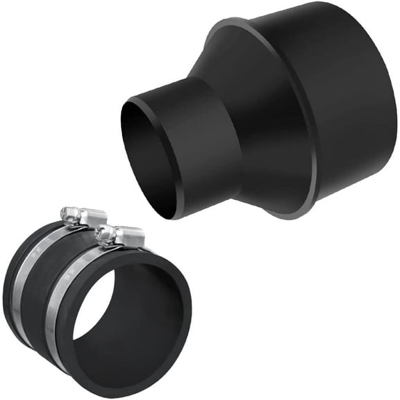 POWERTEC 1 SET 4 Inch to 2-1/2 Inch Reducer and 2-1/2 Inch Dust Control Flex Cuff with Stainless Steel Hose Clamps, Dust Collection Fitting for Woodworking Dust Collection Hose and Dust Ports (70349)
