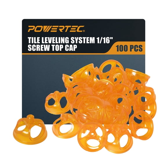 POWERTEC 100 pcs Tile Leveling System Patent-Pending Reusable Ergonomic Twist Caps for Threaded Spacer Clip, Screw Top Caps for Spacing and Leveling Tiles (72108N)