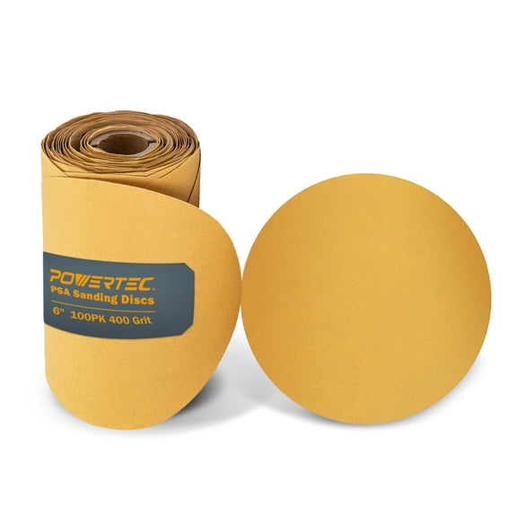 POWERTEC 100PK 6 Inch PSA Gold 400 Grit Sanding Discs ,  Aluminum Oxide Sandpaper 4DR1540