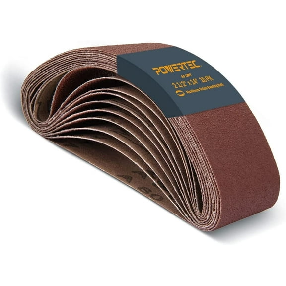 POWERTEC 10PK 2-1/2 x 14 Inch Sanding Belts, 80 Grit Aluminum Oxide Belt Sander Sanding Belt for Porter Cable 371 & 371K Belt Sander, Wood & Paint Sanding, Metal Polishing, 401408