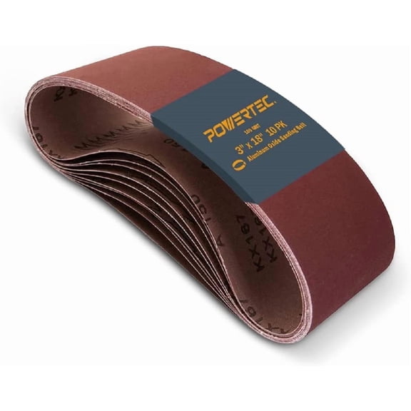 POWERTEC 10PK 3 x 18 Inch Sanding Belts, 100 Grit Aluminum Oxide Belt Sander Sanding Belt for Portable Belt Sander, Wood & Paint Sanding, Metal Polishing, 110820