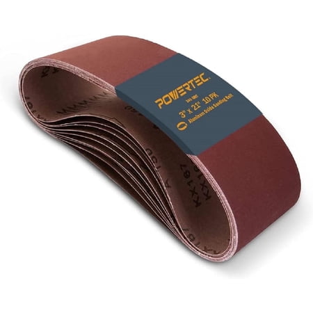 POWERTEC 10PK 3 x 21 inch Sanding Belts 240 Grit Aluminum Oxide Belt Sander Sanding Belt for Portable Belt Sander, Wood & Paint Sanding, Metal Polishing (110960)