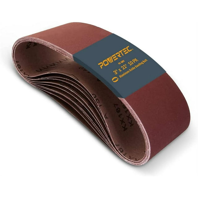 POWERTEC 10PK 3 x 21 Inch Sanding Belts, 40 Grit Aluminum Oxide Sanding