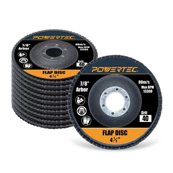 POWERTEC 10PK 4-1/2" Zirconia Flap Discs, 40 Grits for Angle Grinder, Compatible with DeWalt DCG413B, DWE402, DCG405B, DWE4011 - Ideal for Sanding and Grinding Metal & Stainless Steel (11101N)