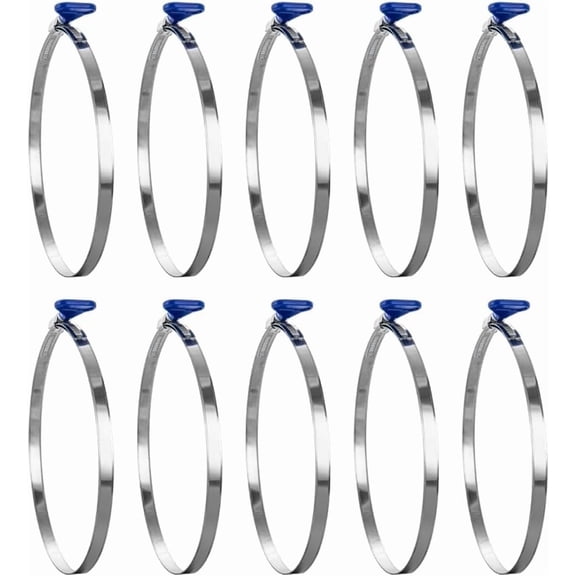POWERTEC 10PK 6 Inch Key Hose Clamp, Thumb Screw Key Adjustable Stainless Steel Hose Clamps for Dust Collection, Dust Collector and Dryer Vent Hose, Pipe Clamp, RV Clamp, Worm Gear Clamp, 70250-P2