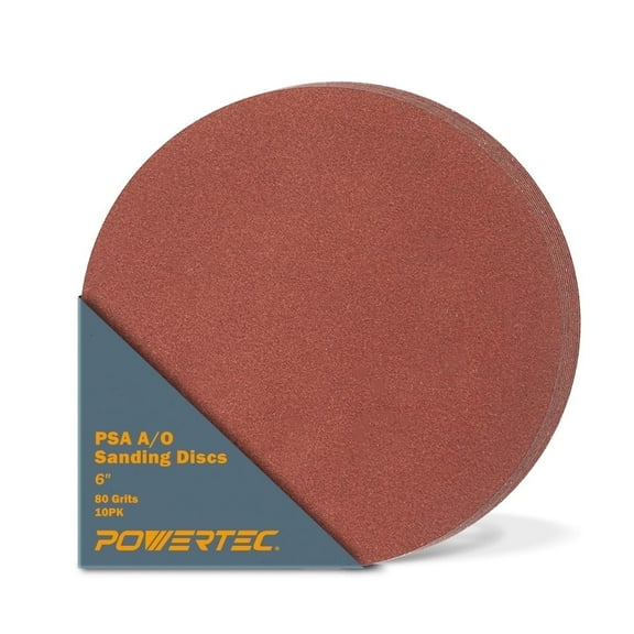 POWERTEC 10PK 6 Inch PSA Sanding Discs 80 Grit Aluminum Oxide Adhesive Sandpaper for 4x36 Belt Sander (110290)