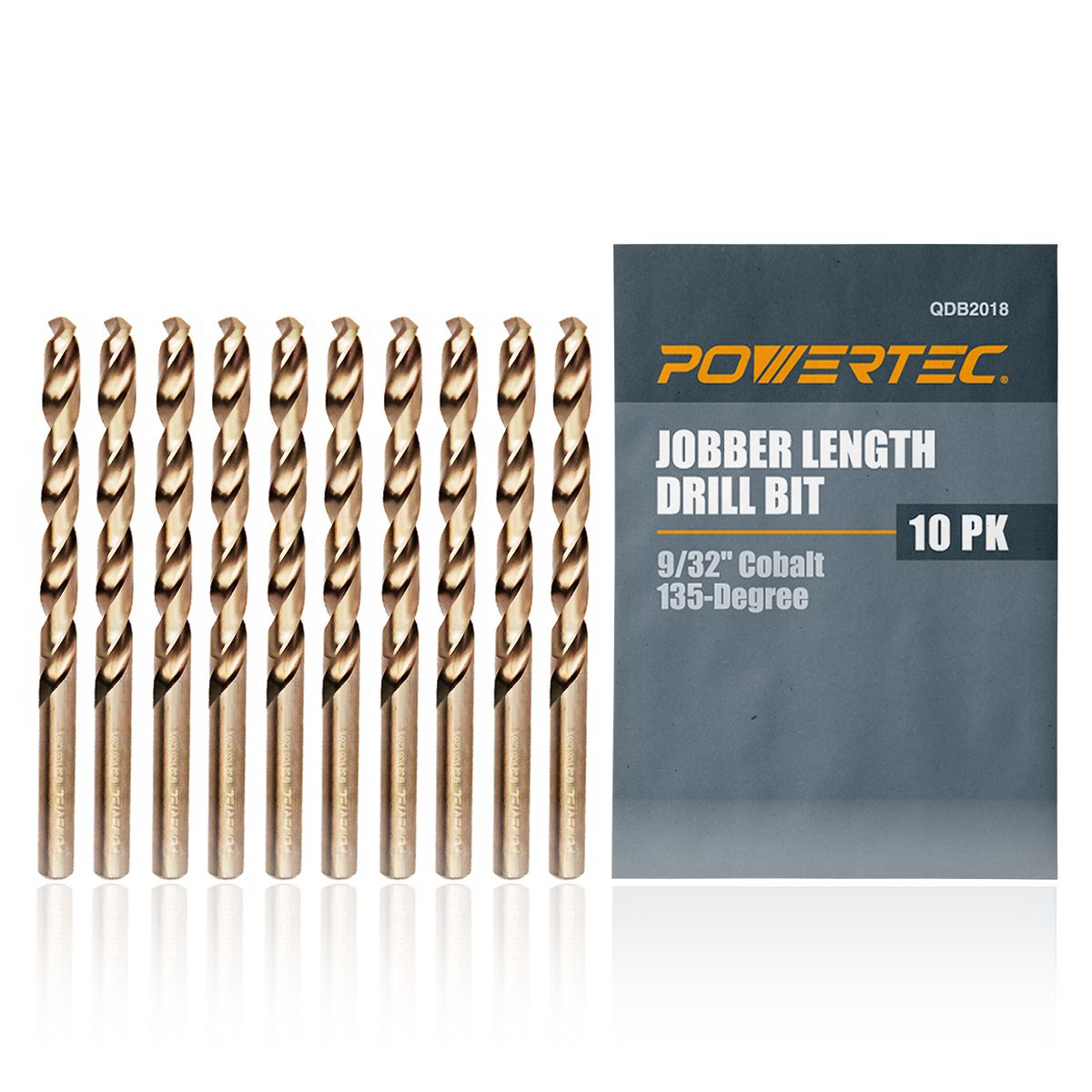 POWERTEC 10PK Cobalt Drill Bit 9/32-Inch Inch | 135 Degree Drill Bit Set (QDB2018) - image 1 of 7