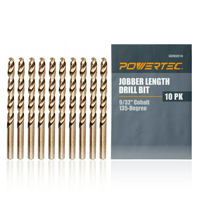 POWERTEC 10PK Cobalt Drill Bit 9/32-Inch Inch | 135 Degree Drill Bit Set (QDB2018)