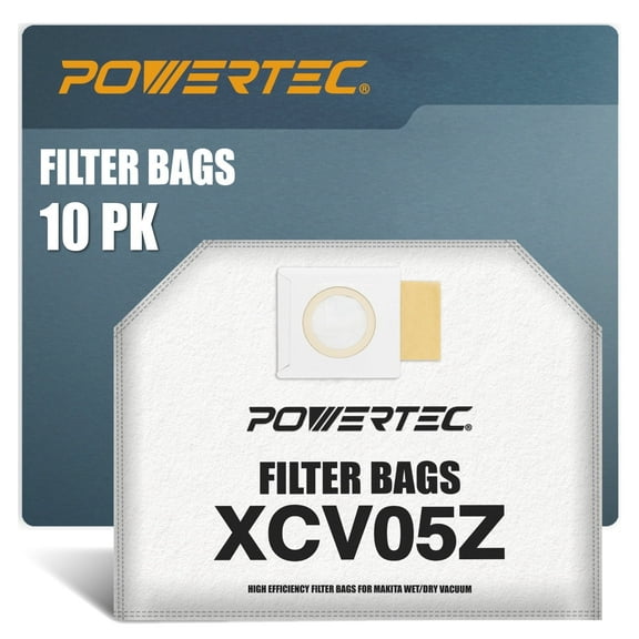 POWERTEC 10PK XCV05 Filter Bags for Makita, 161471-7 Replacement Vacuum Bags for Makita XCV05Z, XCV05ZX, XCV09, XCV10 Backpack Dry Dust Extractor/Vacuum, Dust Collection Bags (75039)