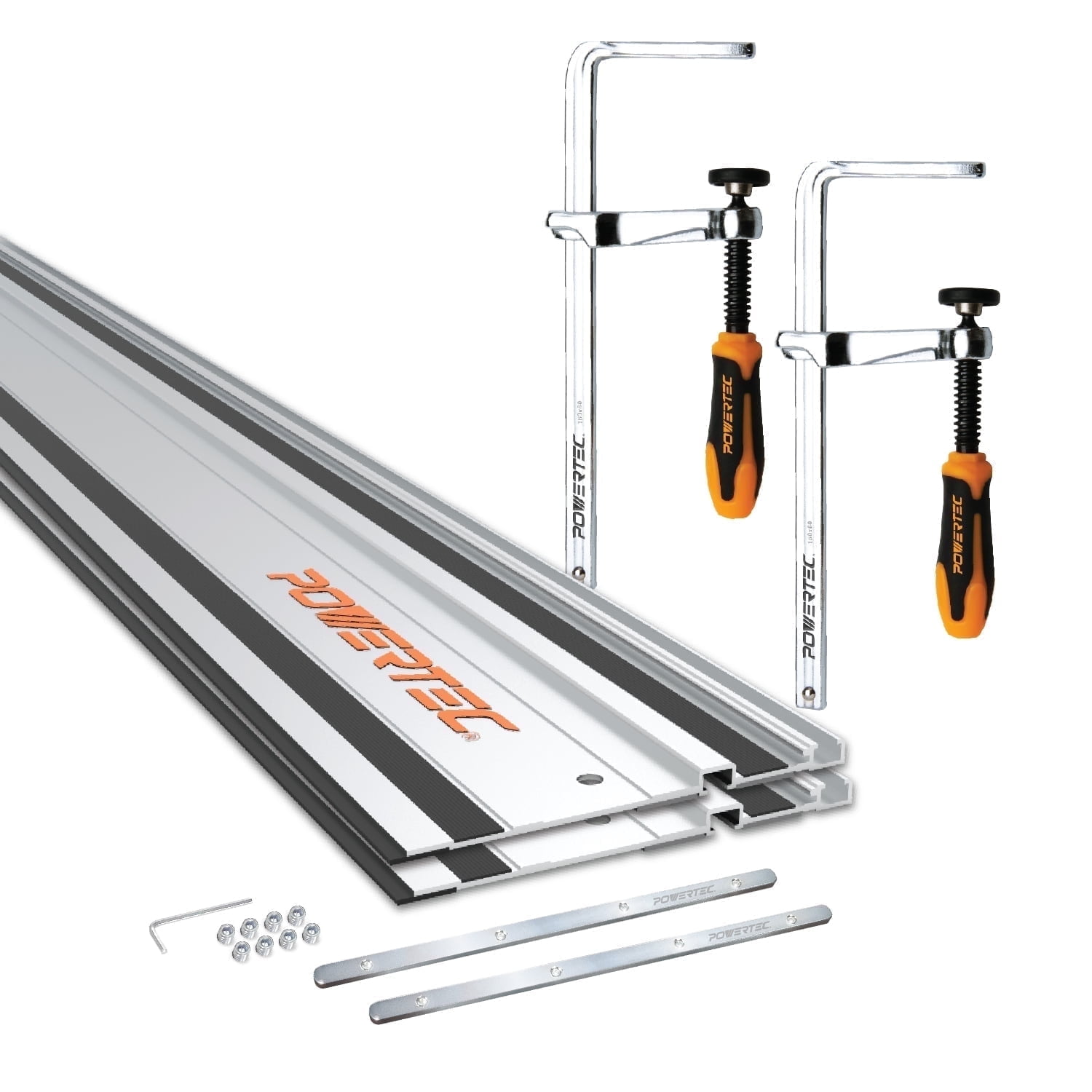 POWERTEC 110" Track Saw Guide Rail Kit for Makita and Festool, Includes 2PK 55" Guide Rails, 2PK Guide Rail Connectors, and 2PK 7" Track Saw Clamps (72057)