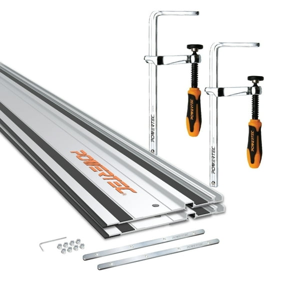 POWERTEC 110" Track Saw Guide Rail Kit for Makita and Festool, Includes 2PK 55" Guide Rails, 2PK Guide Rail Connectors, and 2PK 7" Track Saw Clamps (72057)