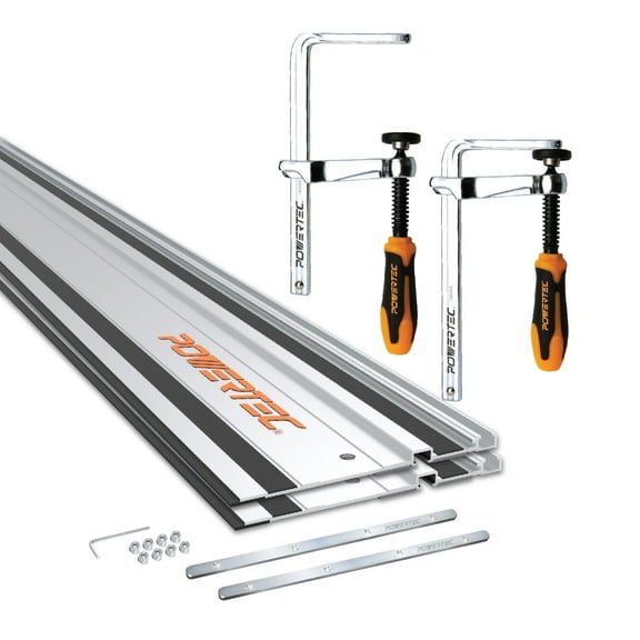 POWERTEC 110" Track Saw Guide Rail Kit for Festool and Makita, Includes 2PK 55" Guide Rails, 2PK Guide Rail Connectors, 2PK Track Saw Clamps, 72058