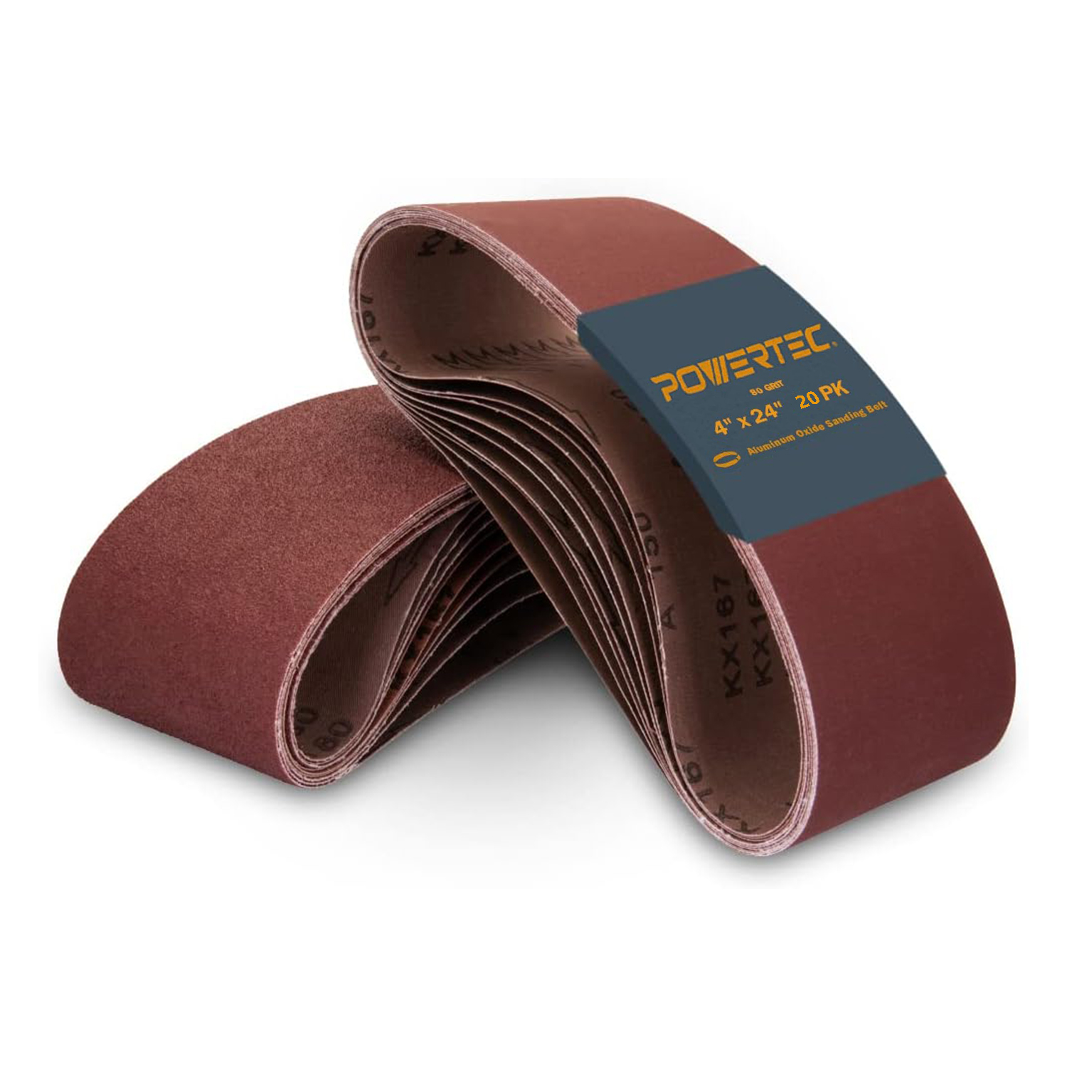 POWERTEC 110090P2 4 x 24 Inch Sanding Belts 80 Grit Aluminum Oxide