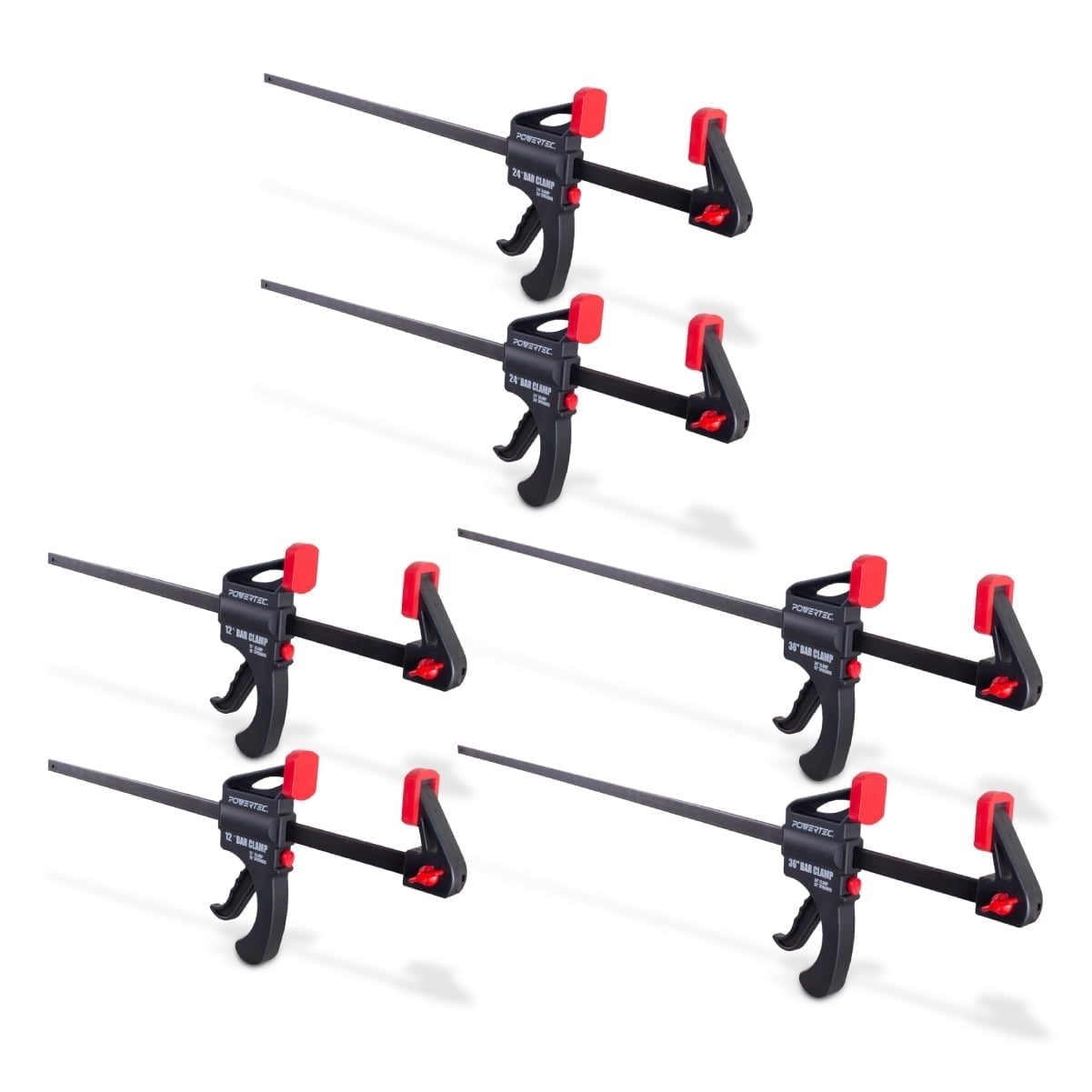 POWERTEC 12", 24" and 36" Bar Clamps with Spreader, Trigger Clamps for Woodworking, One-Handed Carpenter Quick Clamp Sets for Gluing, Wood Clamps for Woodworking Tools, 6PK, 71789