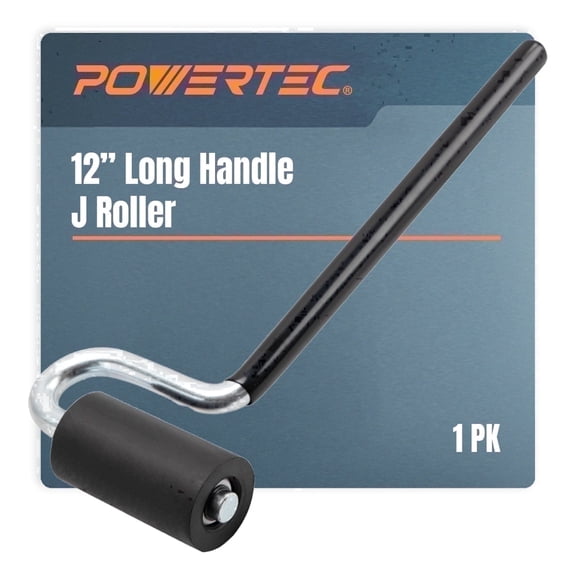 POWERTEC 12" Long Handle J Roller, 1-1/2 Inch Diameter, 3 Inch Wide, Flex-Free Stainless Steel Laminate/Veneer Roller Tool with Rubber Roller for Edge Banding, Wall Coverings (71010)