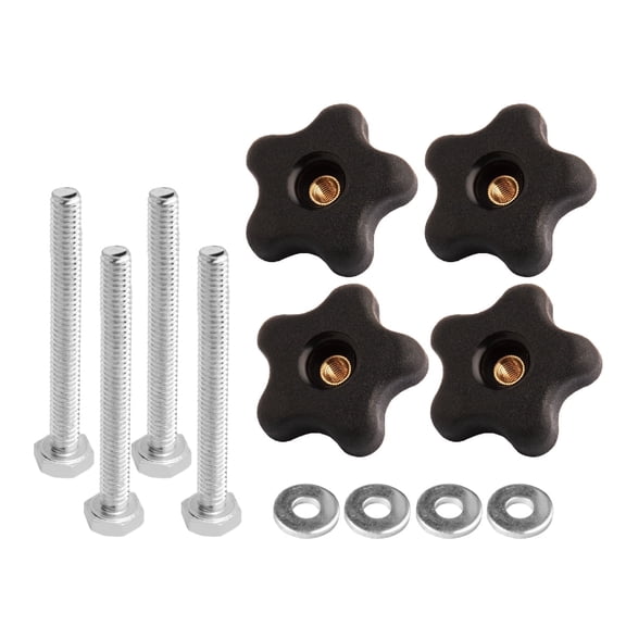 POWERTEC 12 Piece Set T Track Knob Kit w/ 5 Star Knob, 1/4-20 Threaded Bolts and Washers, T Track Bolts, T Track Accessories for Woodworking Jigs and Fixtures  (71070)