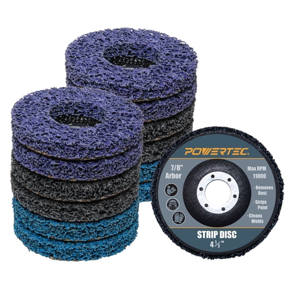 POWERTEC 12PK 4-1/2 Inch Strip Discs for Angle Grinder, 7/8" Arbor Stripping Wheel - Remove Paint Coating Rust Welds Oxidation for Metal & Wood Surface Preparation (11103-P2N)