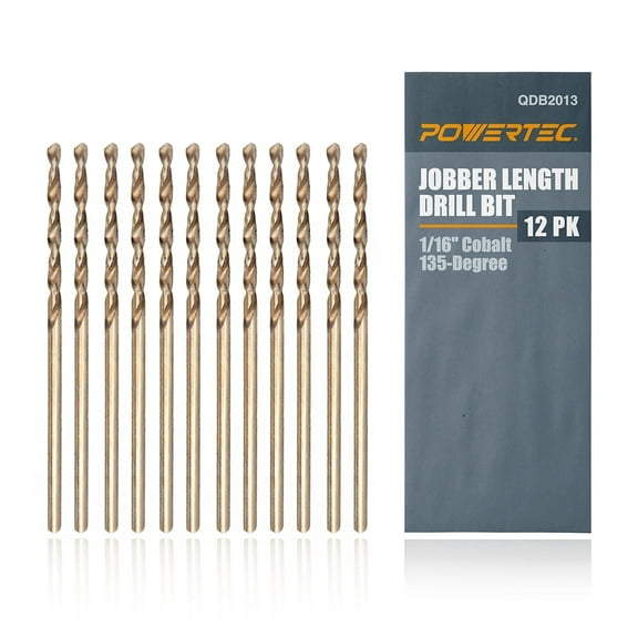 POWERTEC 12PK Cobalt Drill Bit 1/16-inch | 135 Degree Drill Bit Set (QDB2013)