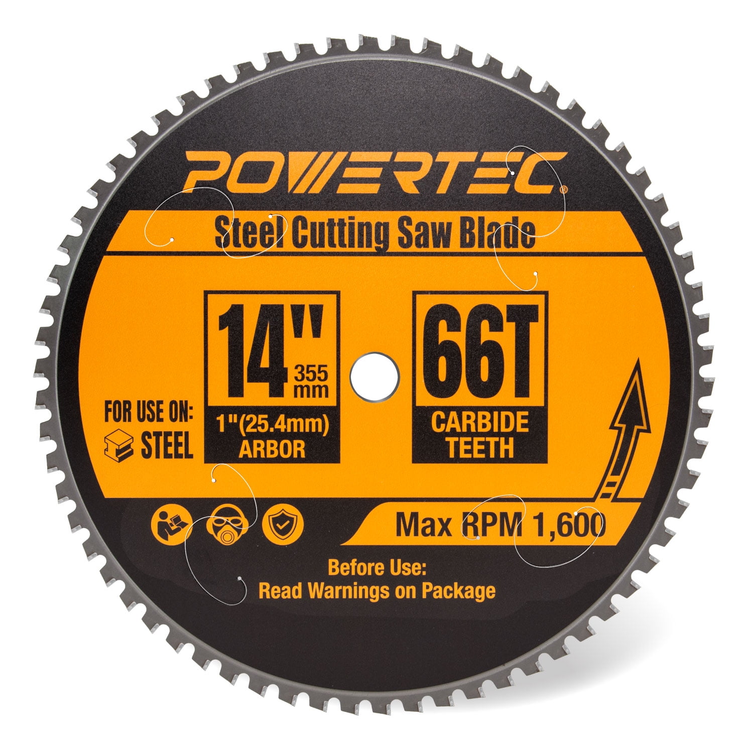 POWERTEC 14 Inch Cold Saw Blade Metal Cutting Blade 1 Arbor Metal Saw 