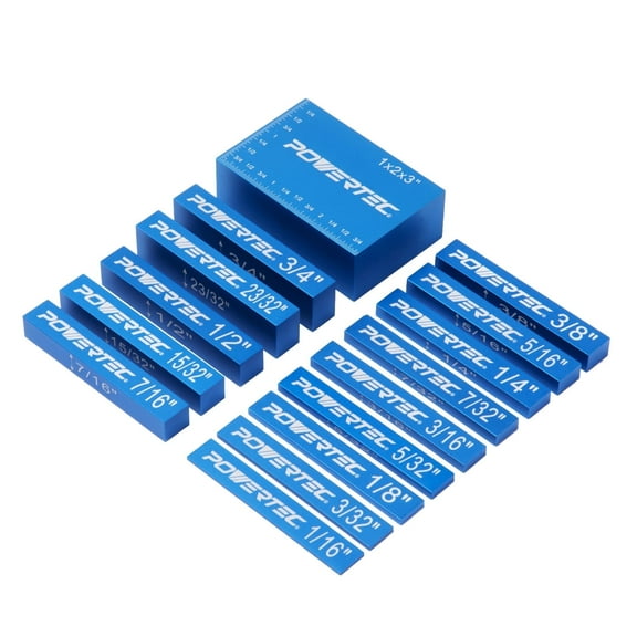 POWERTEC 15PCS Setup Blocks Height Gauge Set, Router Table Setup Bars for Router Bit/Table Saw Blade Height, Band Saw, Drill Press, Aluminum Marking Gauge for Carpenter, Woodworking (71843)