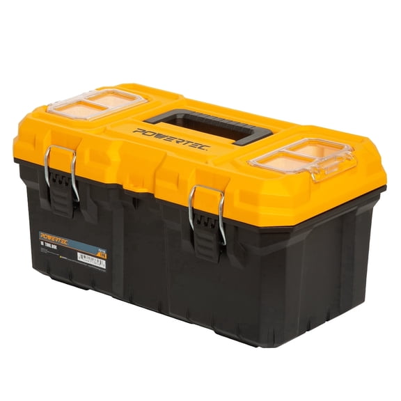POWERTEC 16 inch Tool Box with Trays - Lockable, Metal Latch, Organizer, Portable Storage for Tools, Small or Mid-Sized Parts (72119N)