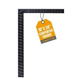 POWERTEC 16 x 24 Inch Steel Carpenter Square with Rafter Tables, Framing Tools & Right Angle Ruler for Carpenter, Woodworking, Construction, 80008
