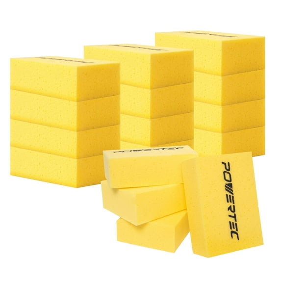 POWERTEC 16PK Large Square Grout Sponge – Professional Tile Grout Removal Cleaning Sponge – Heavy-Duty Absorbent Sponges, Multi-Purpose, 72106-P4N