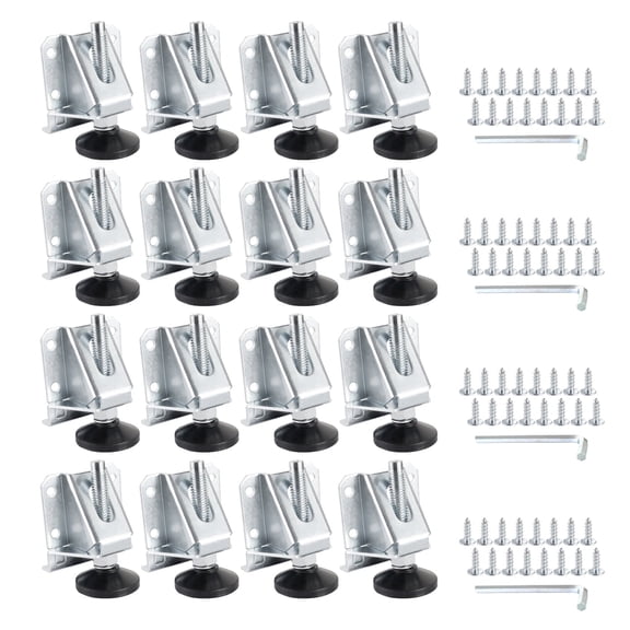 POWERTEC 16PK Leveling Feet Heavy Duty Adjustable Furniture Leg Levelers with Nylon Foot, Screws & Lock Nuts for Workbenches, Cabinets, Tables & Shelving (71136-P4)