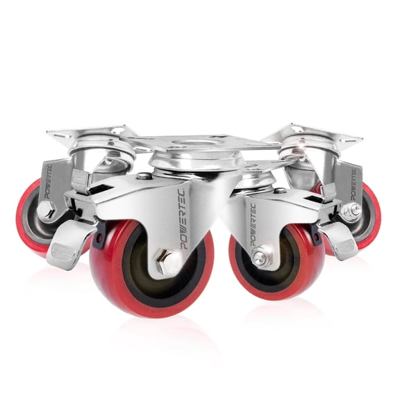 POWERTEC 2-inch Swivel PU Plate Casters, Red, 4PK, 17212