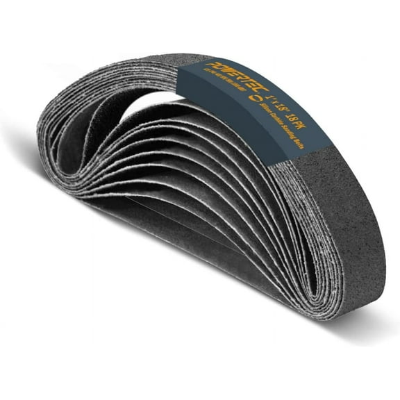 POWERTEC 18PK 1 x 18 Inch Sanding Belts, 3 Each of 120/240/400/600/800/1000 Grits, Silicon Carbide Assorted Knife Sharpening Belt Kit for Work Sharp WSSAKO81112 Blade Grinder Attachment, 46003