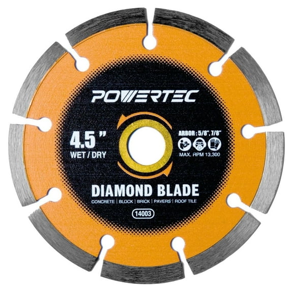 POWERTEC 1PK 4-1/2" Segmented Diamond Saw Blades for Angle Grinder, Diamond Blade for Cutting Concrete, Block, Brick, Pavers, Roofing Tile, 4.5 inch Diamond Blades for Wet/Dry Cutting, 14003N