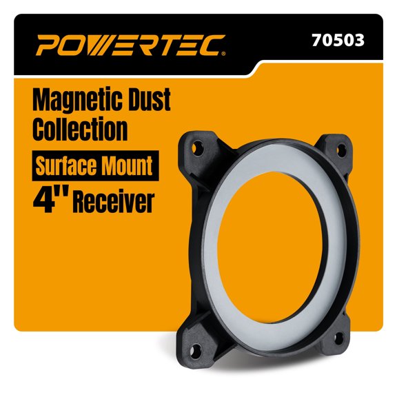 POWERTEC 1PK 4 Inch Surface Mount Dust Port Steel Ring Receiver, Magnetic Dust Collection Fitting for Dust Collection System (70503)
